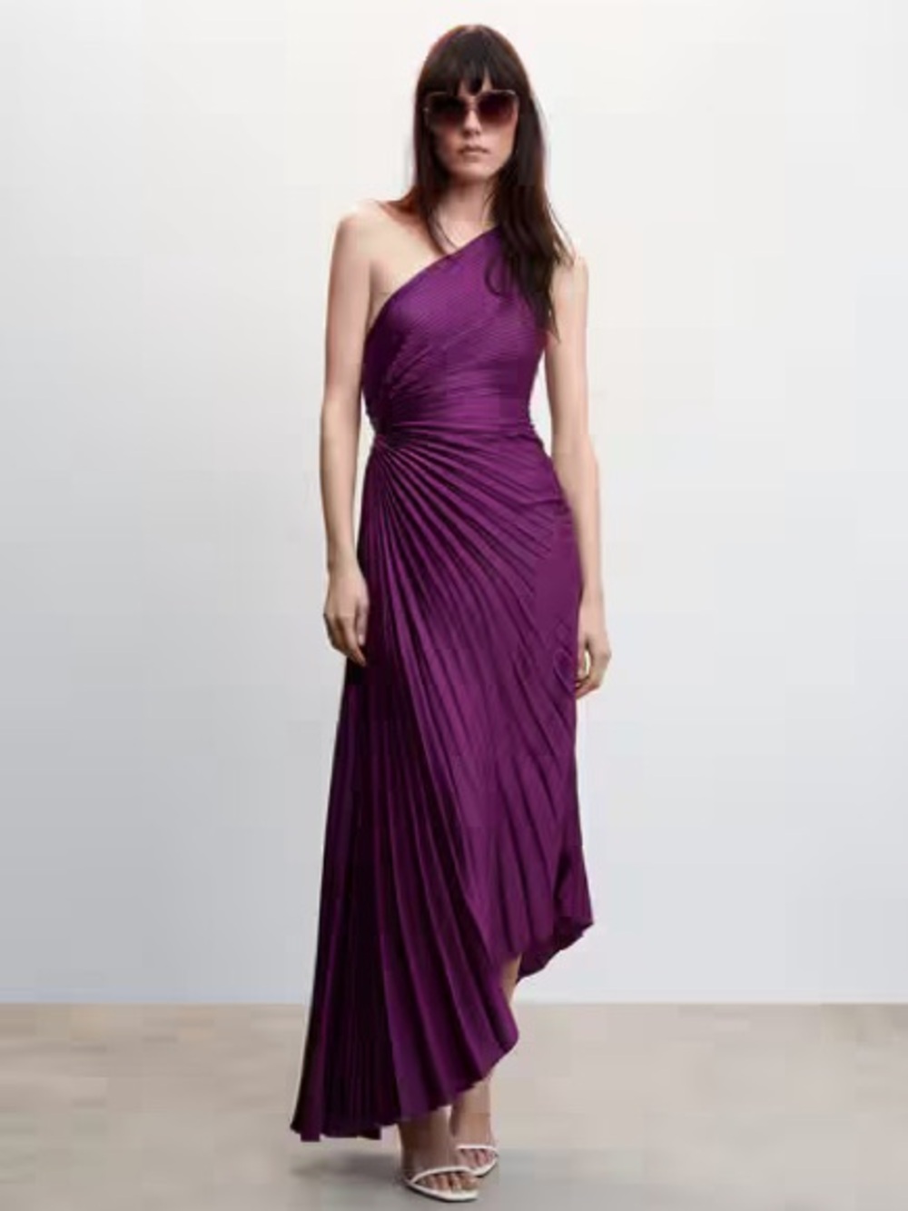 Viral Mango One-Shoulder Pleated Purple Dress